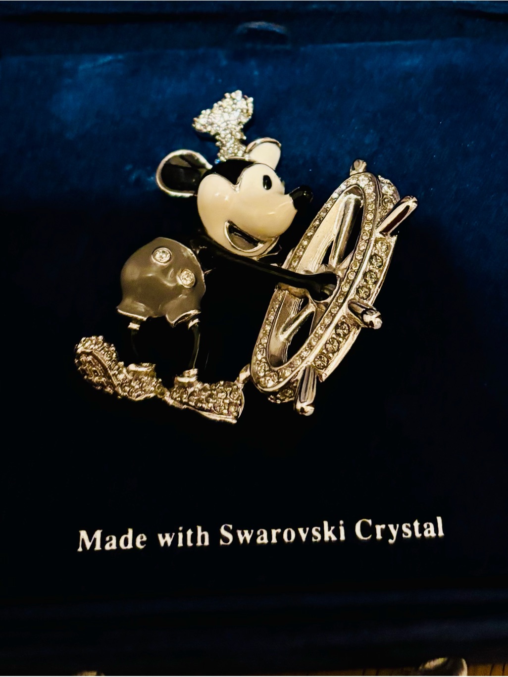 Rare Disney X Swarovski Steamboat Willie Mickey Mouse Brooch/Pin New In Box